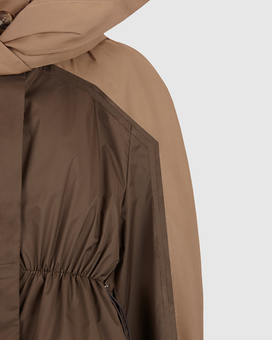 BEIGE AND GREEN HOODED TRENCH COAT