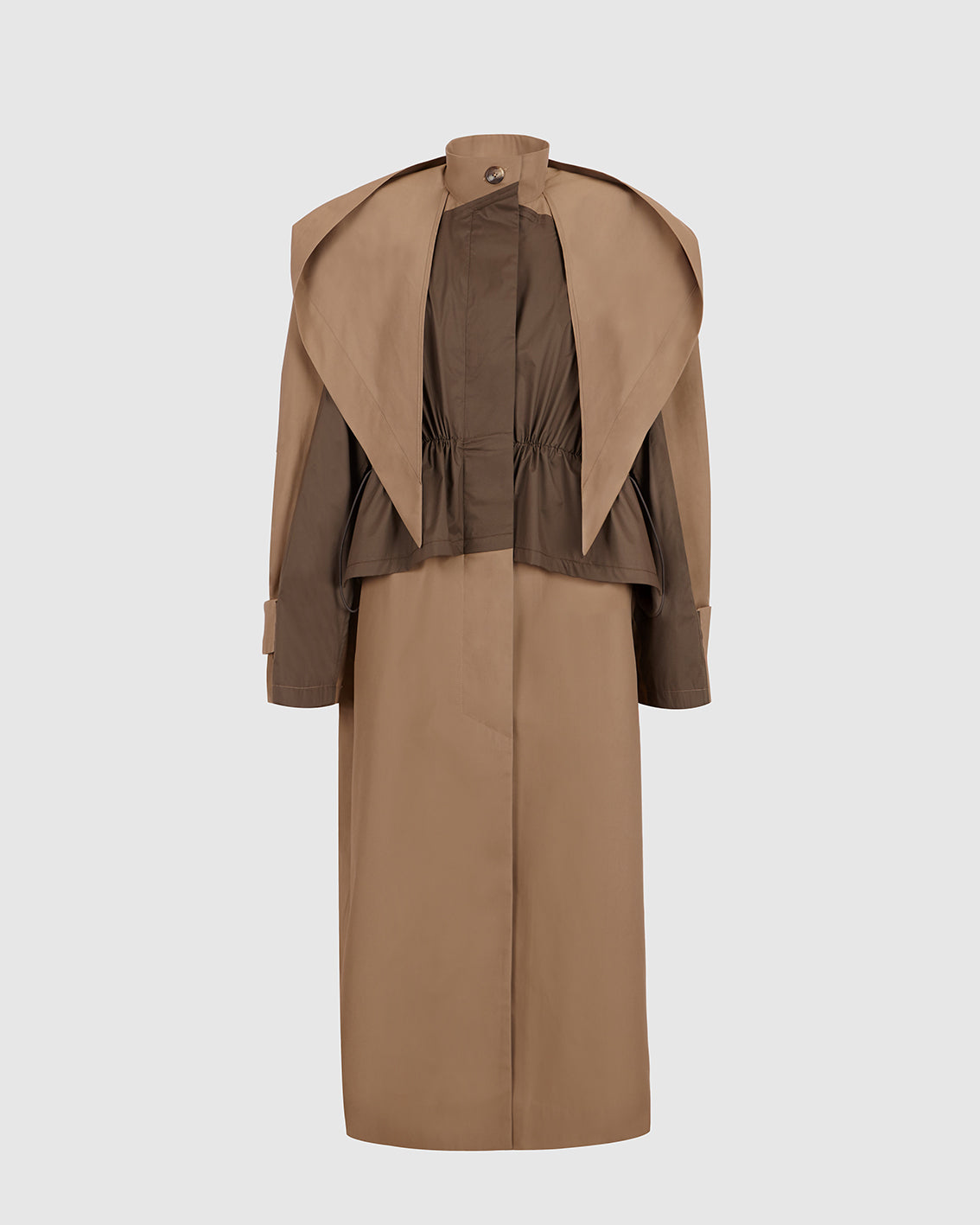 BEIGE AND GREEN HOODED TRENCH COAT