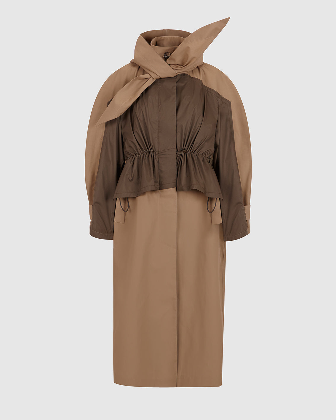 BEIGE AND GREEN HOODED TRENCH COAT