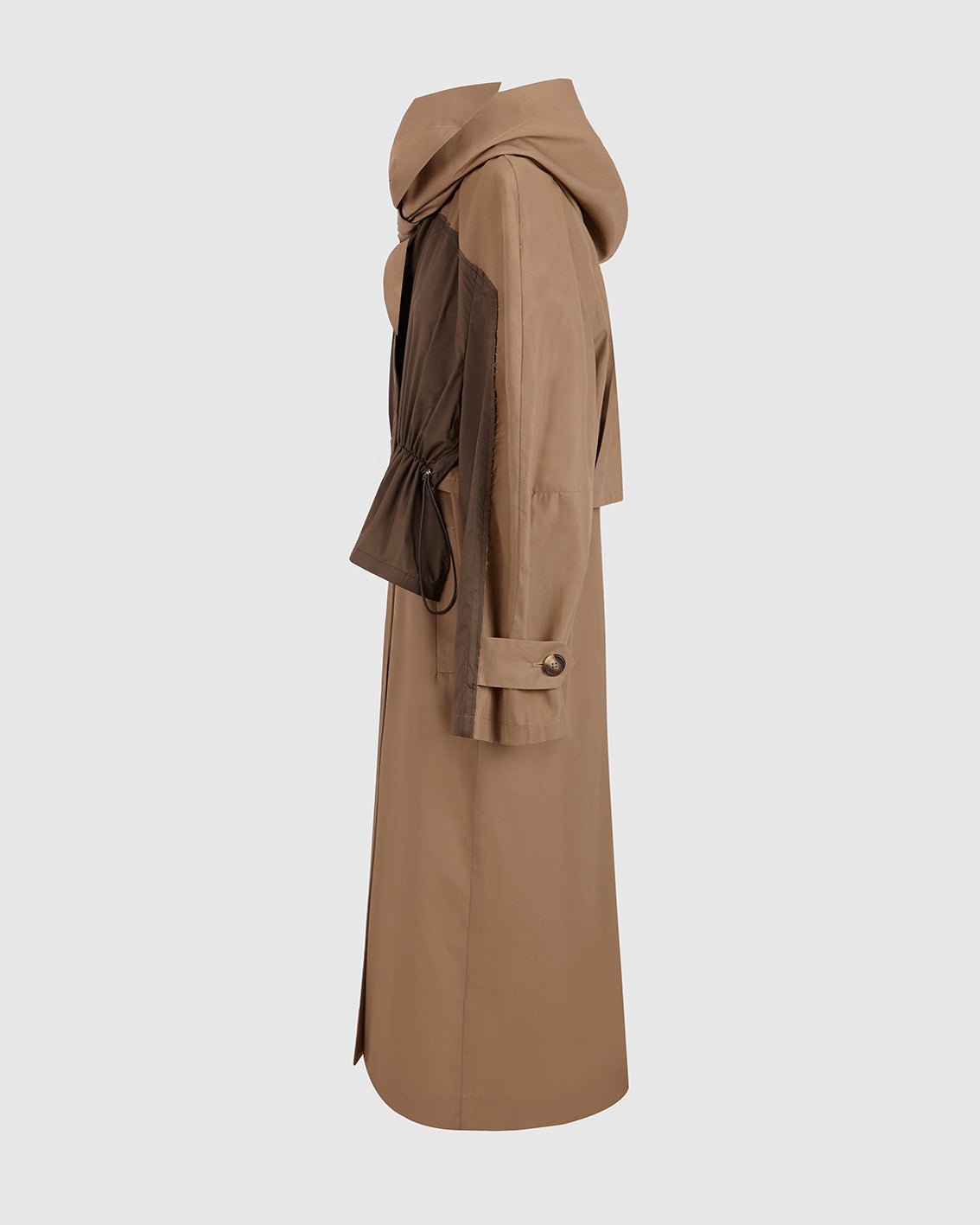 BEIGE AND GREEN HOODED TRENCH COAT