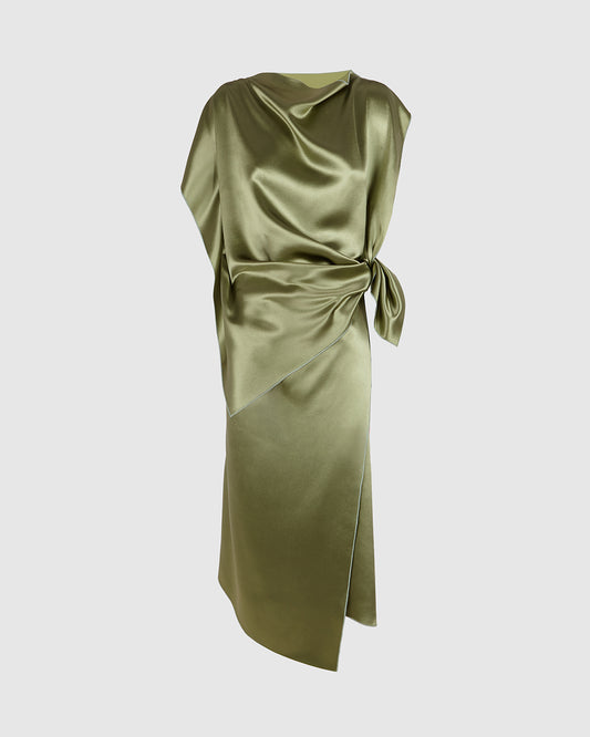 TENDRIL GREEN SILK ‘PAÑOLETA’ DRESS