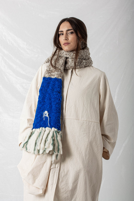 LE BLOCK SCARF CREAM GREEN ELECTRIC BLUE
