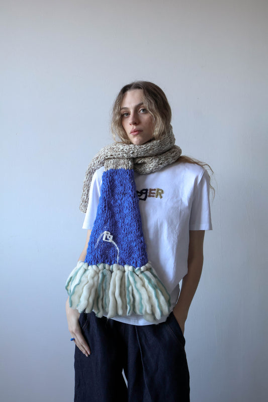 LE BLOCK SCARF CREAM GREEN ELECTRIC BLUE