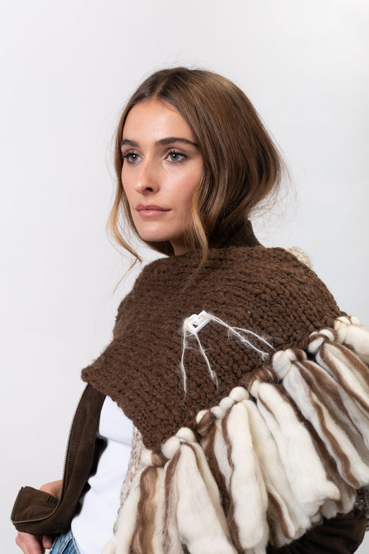 LE BLOCK SCARF CREAM CHOCOLATE