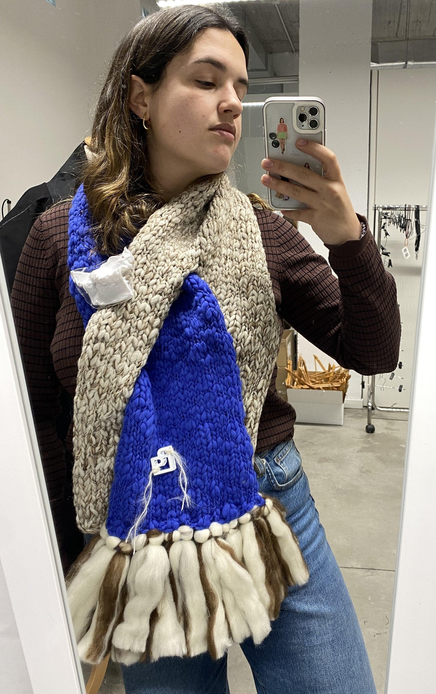 LE BLOCK SCARF CREAM CHOCOLATE ELECTRIC BLUE - BIAAF LAB